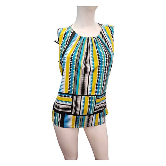 Calvin Klein Blue Mod Print Blouse Womens SZ Medium NEW TAGS - Picture 1 of 6